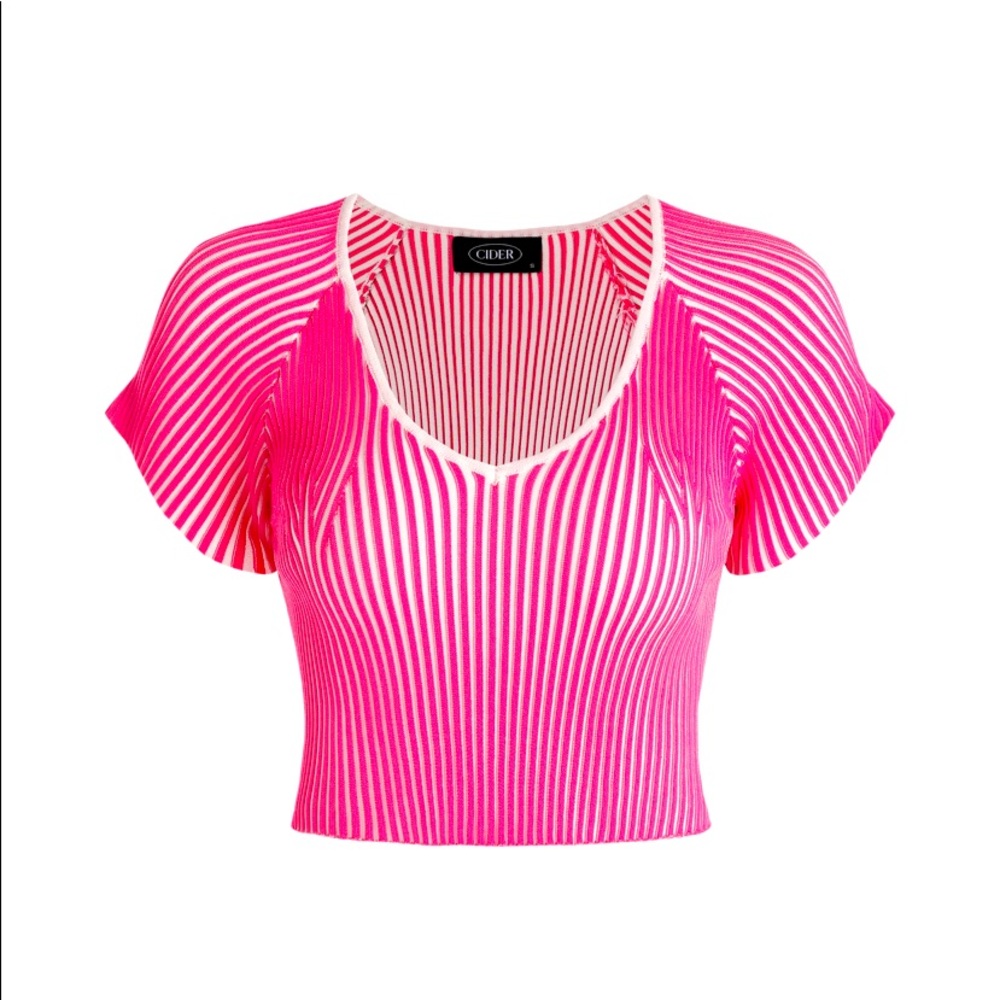 Cider Pink Pleated Short Sleeve Crop Top